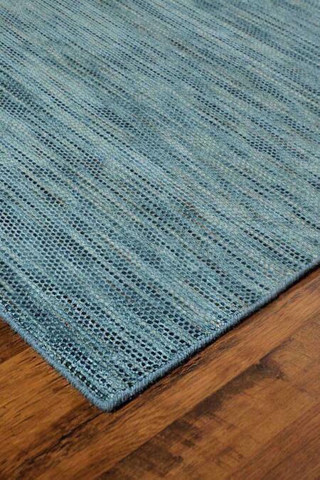 Buy_Kaleen India_Blue 50% Wool And 50% Viscose Hand Woven Oval Shaped Rug_Online_at_Aza_Fashions