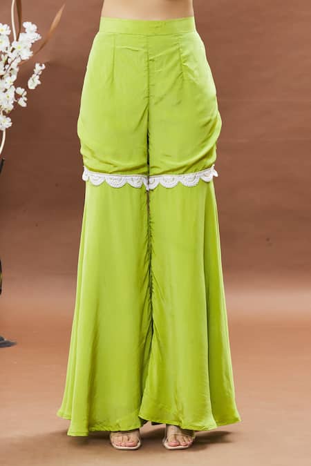 Buy_Khwaab By Sanjana Lakhani_Green Crepe Lace One Shoulder Bandhani Tunic And Sharara Set 