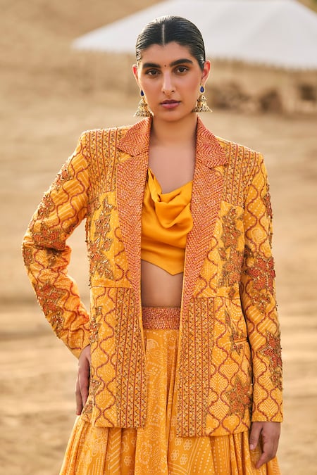 Punit Balana Bikaner Printed & Embroidered Jacket Skirt Set 