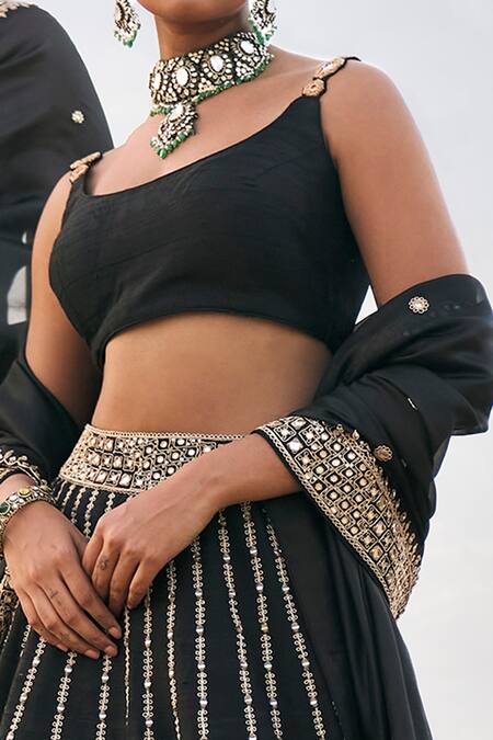 Punit Balana Black Silk, Organza Mirrors, Embroidery Round Neck Rani Sa Lehenga Set Online at Aza Fashions Punit Balana_Black Silk, Organza Mirrors, Embroidery Round Neck Rani Sa Lehenga Set _Online_at_Aza_Fashions