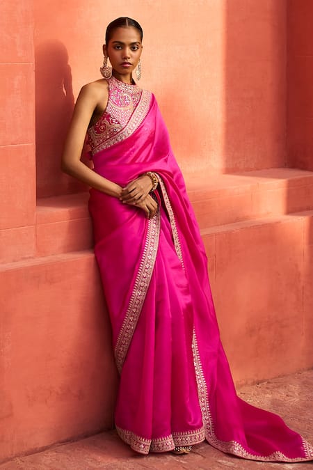 Baby Pink Organza Saree With Hand Embroidery | Singhania's
