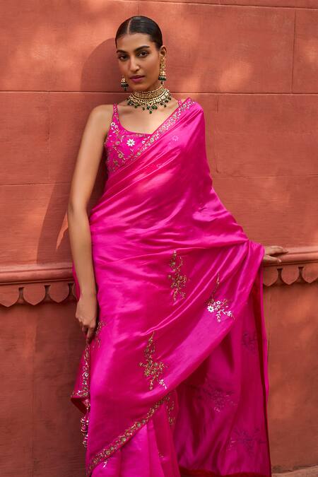 Shop Punit Balana Red Chanderi Silk, Organza Mirrors, Embroidery Halter Border Saree With Blouse Online at Aza Fashions Shop_Punit Balana_Red Chanderi Silk, Organza Mirrors, Embroidery Halter Border Saree With Blouse _Online_at_Aza_Fashions