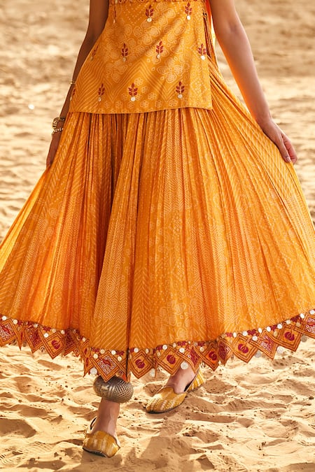 Buy Punit Balana Yellow Chanderi Silk, Organza Embroidery Banjaran Ghagri Printed Kurta Skirt Set Online at Aza Fashions Buy_Punit Balana_Yellow Chanderi Silk, Organza Embroidery Banjaran Ghagri Printed Kurta Skirt Set _Online_at_Aza_Fashions