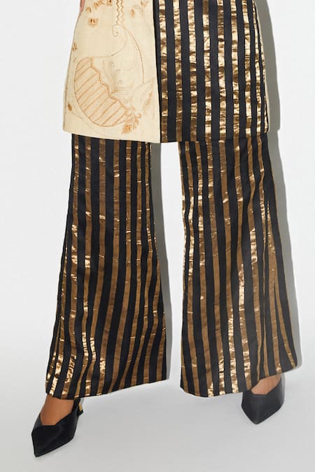 Kritika Murarka Black Taffeta, Organza Stripe Woven Straight Legged Pant Online at Aza Fashions Kritika Murarka_Black Taffeta, Organza Stripe Woven Straight Legged Pant _Online_at_Aza_Fashions