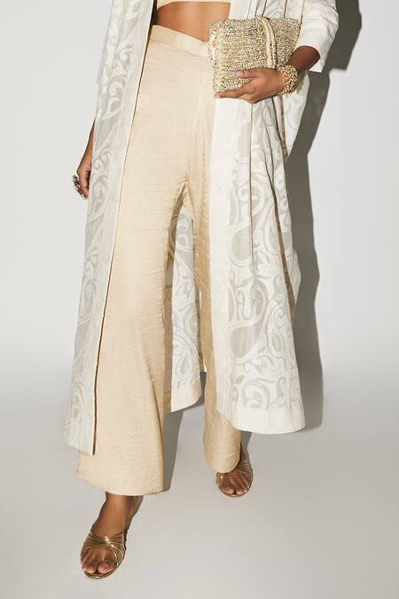 Kritika Murarka Gold Mohair, Taffeta Round Neck Solid Bustier And Trouser Set Online at Aza Fashions Kritika Murarka_Gold Mohair, Taffeta Round Neck Solid Bustier And Trouser Set_Online_at_Aza_Fashions