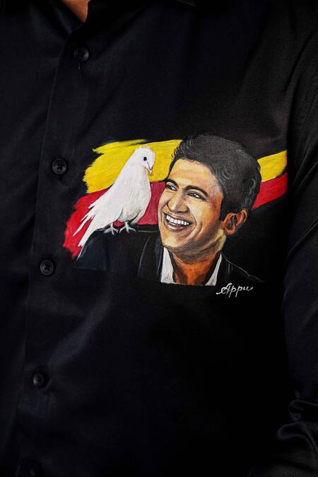 Buy_Avalipt_Black Cotton Blend Appu Hand Paint Shirt_Online_at_Aza_Fashions