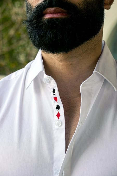 Avalipt_White Cotton Blend Badshah Hand Paint King Of Hearts Shirt_Online_at_Aza_Fashions