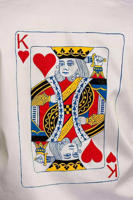 Buy_Avalipt_White Cotton Blend Badshah Hand Paint King Of Hearts Shirt_Online_at_Aza_Fashions