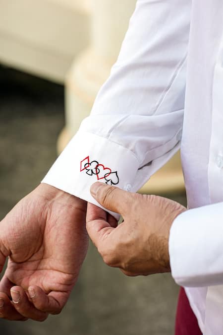 Shop_Avalipt_White Cotton Blend Badshah Hand Paint King Of Hearts Shirt_Online_at_Aza_Fashions