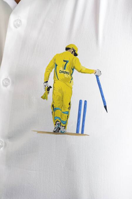 Buy_Avalipt_White Cotton Blend Ms Dhoni Hand Paint Shirt_Online_at_Aza_Fashions