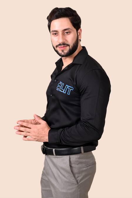 Avalipt_Black Cotton Blend Lit Dragon Hand Paint Shirt_Online_at_Aza_Fashions