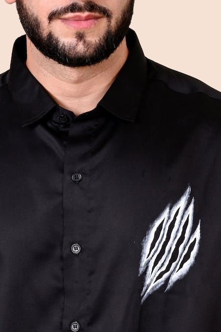 Shop_Avalipt_Black Cotton Blend Jaguar Hand Paint Fierce Shirt_Online_at_Aza_Fashions