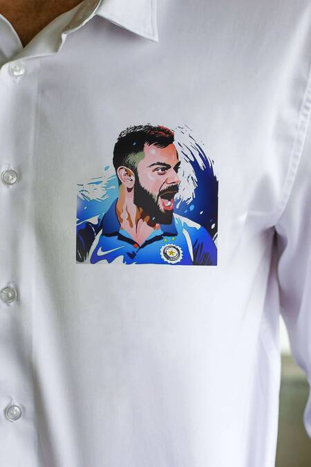 Buy_Avalipt_White Cotton Blend Virat Kohli Hand Paint Shirt_Online_at_Aza_Fashions