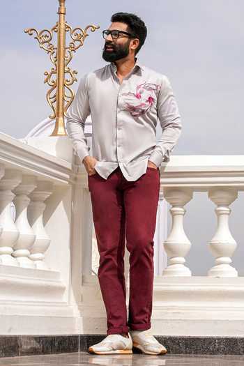 Avalipt_Grey Cotton Blend Koi Hand Paint Shirt_Online_at_Aza_Fashions
