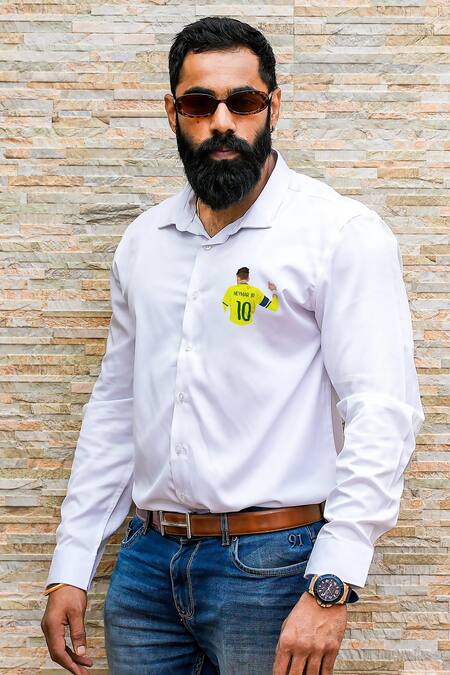 Avalipt_White Cotton Blend Hand Painted Ney Neymar Shirt_Online_at_Aza_Fashions