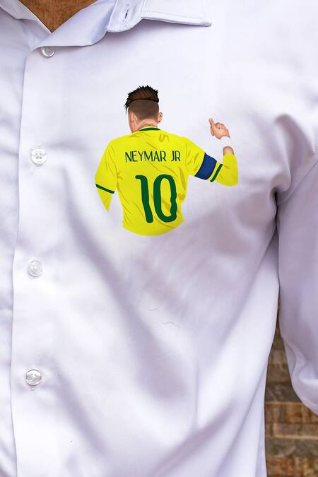Buy_Avalipt_White Cotton Blend Hand Painted Ney Neymar Shirt_Online_at_Aza_Fashions