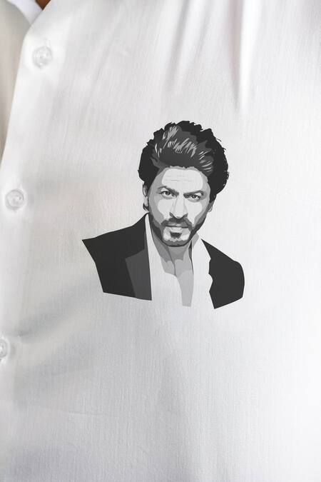 Buy Avalipt White Cotton Blend Hand Painted Shahrukh Motif Shirt Online at Aza Fashions Buy_Avalipt_White Cotton Blend Hand Painted Shahrukh Motif Shirt_Online_at_Aza_Fashions