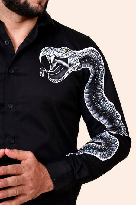 Avalipt_Black Cotton Blend Hand Painted Serpent Shirt_Online_at_Aza_Fashions