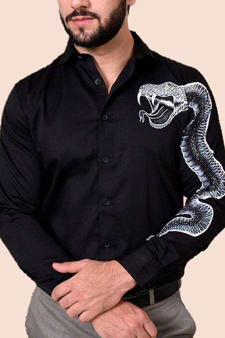 Shop_Avalipt_Black Cotton Blend Hand Painted Serpent Shirt_Online_at_Aza_Fashions