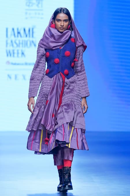 KA-Sha_Blue Cotton Beads Hand Embroidered Waist Coat _Online_at_Aza_Fashions