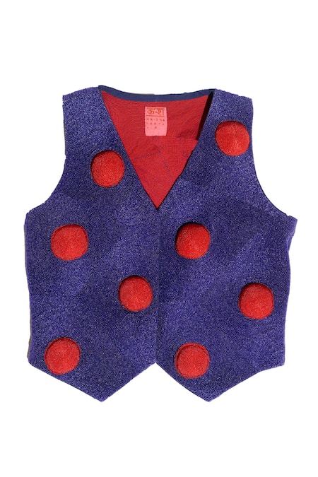 Shop_KA-Sha_Blue Cotton Beads Hand Embroidered Waist Coat _Online_at_Aza_Fashions