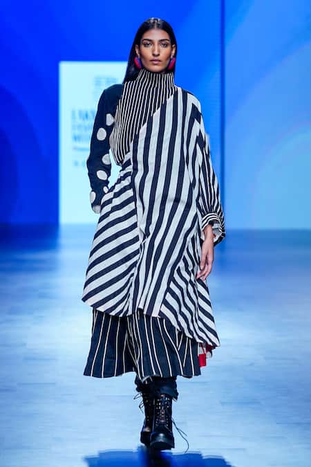 KA-Sha_Black Cotton Applique Round Neck Polka Dot Crop Top _Online_at_Aza_Fashions