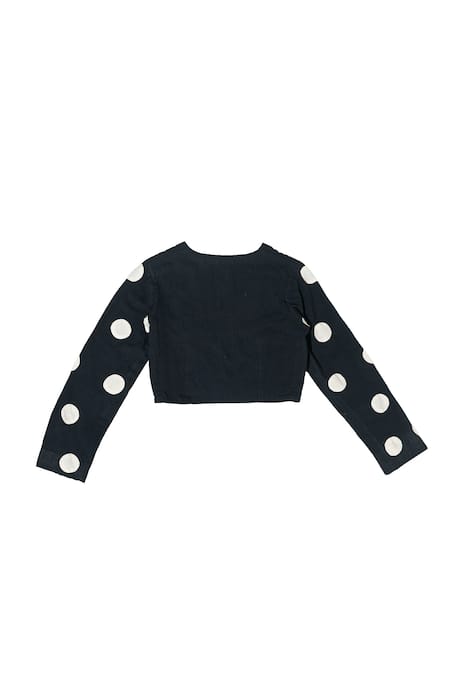 KA-Sha Black Cotton Applique Round Neck Polka Dot Crop Top at Aza Fashions KA-Sha_Black Cotton Applique Round Neck Polka Dot Crop Top _at_Aza_Fashions
