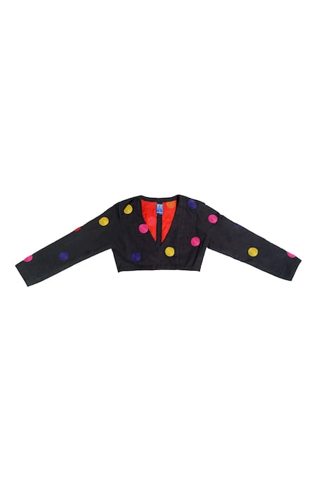 Buy KA-Sha Black Cotton Beads V-neck Polka Dot Crop Top Online at Aza Fashions Buy_KA-Sha_Black Cotton Beads V-neck Polka Dot Crop Top _Online_at_Aza_Fashions