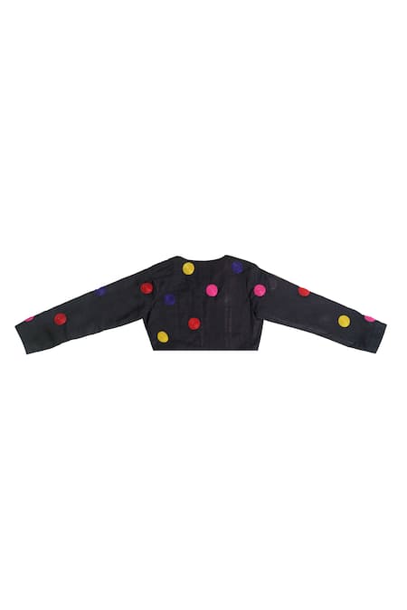 Shop KA-Sha Black Cotton Beads V-neck Polka Dot Crop Top Online at Aza Fashions Shop_KA-Sha_Black Cotton Beads V-neck Polka Dot Crop Top _Online_at_Aza_Fashions