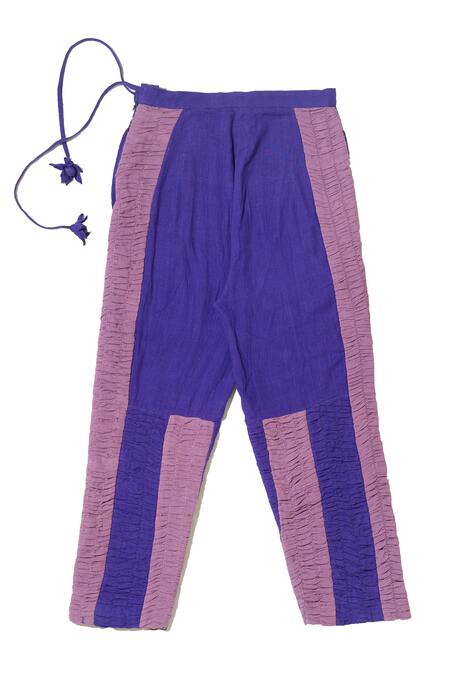 KA-Sha_Blue Kala Cotton Ruched Gathered Pant _Online_at_Aza_Fashions