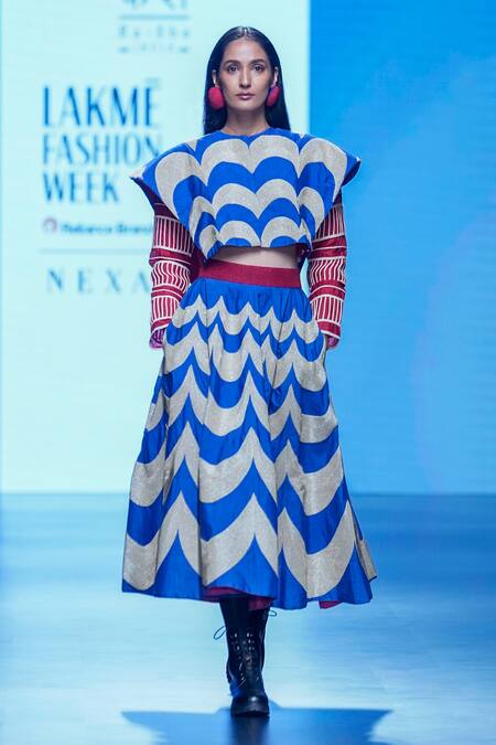 KA-Sha_Blue Kala Cotton Beaded Hand Embroidered Skirt _Online_at_Aza_Fashions