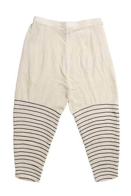 Buy_KA-Sha_Off White Kala Cotton Chord Applique Pant _Online_at_Aza_Fashions