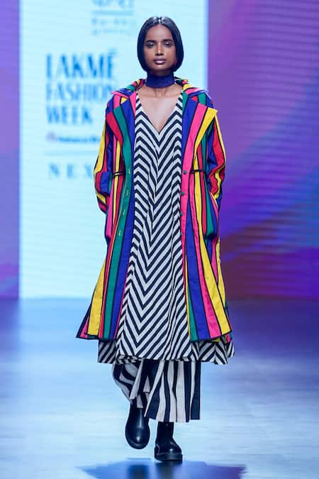 KA-Sha_Black Cotton Striped Midi Skirt _Online_at_Aza_Fashions