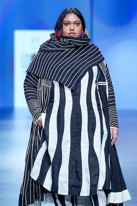 KA-Sha_Black Cording Candy Striped Applique Scarf _Online_at_Aza_Fashions