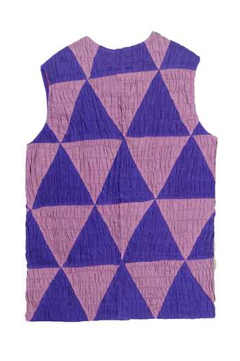 Buy_KA-Sha_Blue Cotton Round Neck Ruched Textured Sleeveless Jacket _Online_at_Aza_Fashions