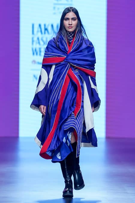 KA-Sha_Blue Chanderi Embroidered Cord Stripe Applique Saree _Online_at_Aza_Fashions