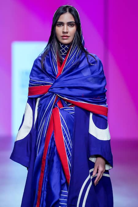 Shop_KA-Sha_Blue Chanderi Embroidered Cord Stripe Applique Saree _Online_at_Aza_Fashions