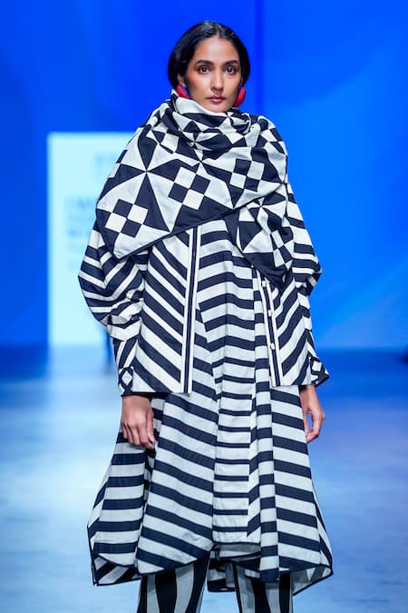 Buy_KA-Sha_Black Cotton Embroidery Round Neck Striped Applique Overlay Shirt _Online_at_Aza_Fashions