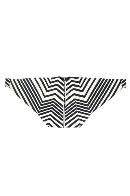 Shop_KA-Sha_Black Cotton Embroidery Round Neck Striped Applique Overlay Shirt _Online_at_Aza_Fashions