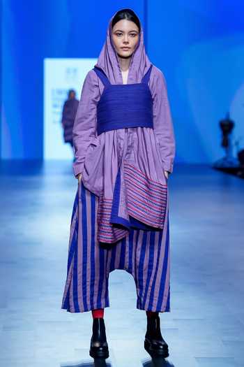 KA-Sha_Purple Kota Doria Lapel Collar Solid Blazer _Online_at_Aza_Fashions