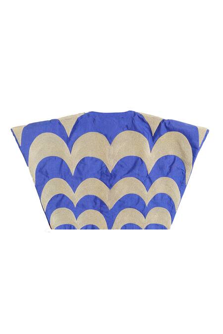 Shop_KA-Sha_Blue Silk Embroidered Round Hand Cape _Online_at_Aza_Fashions