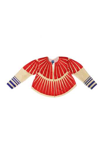 Shop KA-Sha Red Cotton Embroidered Bead Round Silk Geometric Pattern Jacket Online at Aza Fashions Shop_KA-Sha_Red Cotton Embroidered Bead Round Silk Geometric Pattern Jacket _Online_at_Aza_Fashions