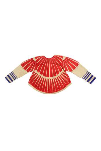 KA-Sha Red Cotton Embroidered Bead Round Silk Geometric Pattern Jacket at Aza Fashions KA-Sha_Red Cotton Embroidered Bead Round Silk Geometric Pattern Jacket _at_Aza_Fashions