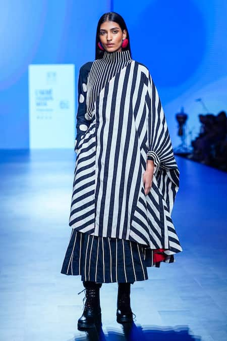 Ka-Sha Bar Striped Applique Asymmetric Cape 