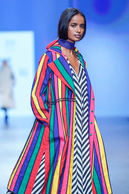 Shop_KA-Sha_Black Cotton Applique V-neck Chevron Mania Midi Dress _Online_at_Aza_Fashions