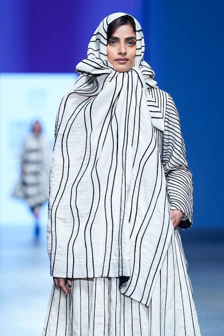 Buy_KA-Sha_Black Cotton Applique Round Neck Pin Striped Midi Dress _Online_at_Aza_Fashions