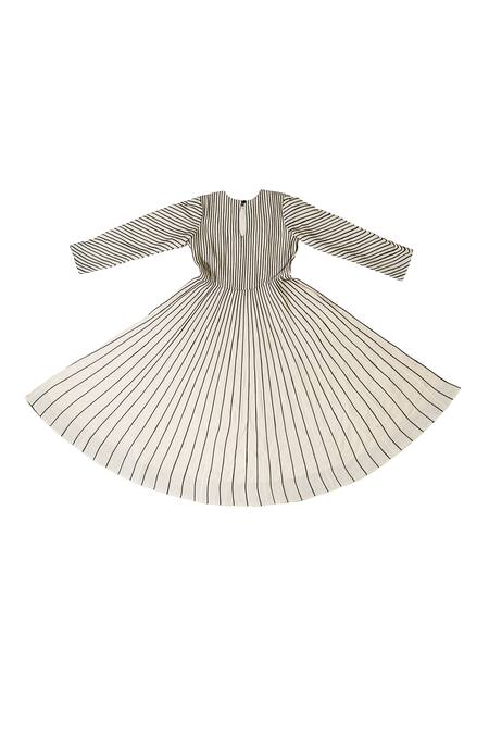 KA-Sha Black Cotton Applique Round Neck Pin Striped Midi Dress at Aza Fashions KA-Sha_Black Cotton Applique Round Neck Pin Striped Midi Dress _at_Aza_Fashions