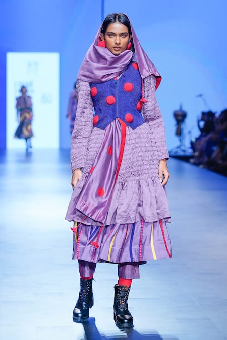 KA-Sha_Purple Silk Candy Striped Applique Skirt _Online_at_Aza_Fashions