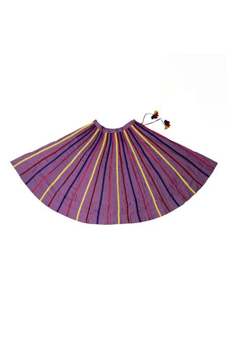 Buy_KA-Sha_Purple Silk Candy Striped Applique Skirt _Online_at_Aza_Fashions