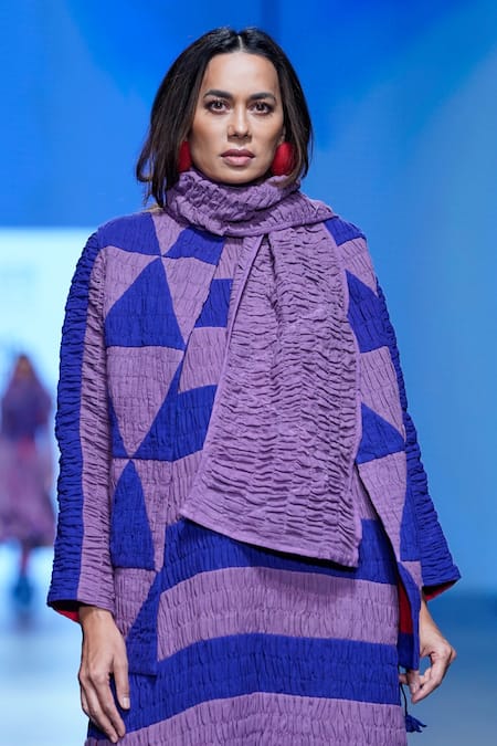 KA-Sha_Purple Pleated Ruched Scarf _Online_at_Aza_Fashions